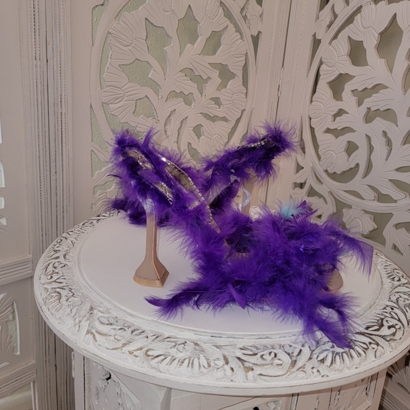 Sample Pair Only "VIOLET RAE" Feather Ankle Strap Heels - Picture 8 of 10